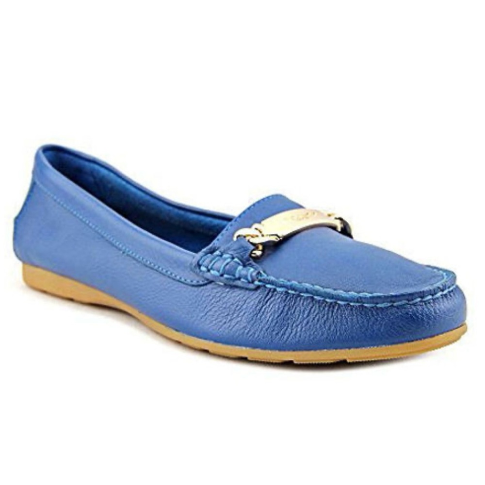 Coach Olive Blue Pebble Grain Leather Loafers Flats